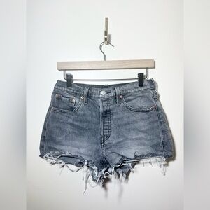 LEVI’S 501 High Waisted Black Distressed Button Fly Raw Hem Women's Shorts‎ | 28